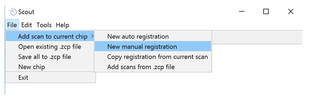 Manual registration If the auto registration fails (can occur because of poor scan quality), use manual registration to align chip image Most