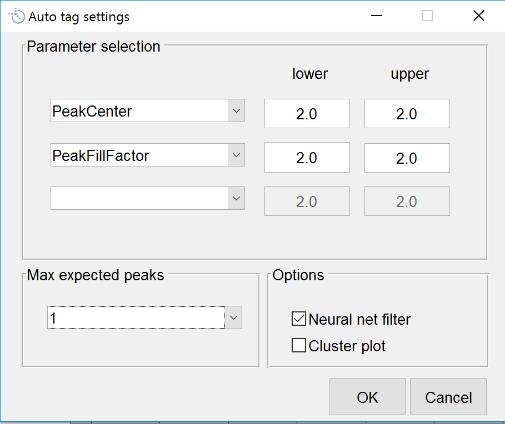 Automated Peak Curation: Auto Tag Open peak table Peak Table > Auto Tag Select up to 3 parameters (e.