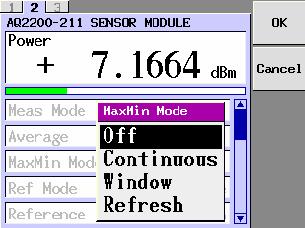 4. The MaxMin Mode popup screen will appear. Move the cursor using the cursor key to a desired mode and press the <OK> or [ENTER] key.