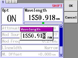 4. The Wavelength popup screen will appear. Change the numeric value with the ten-key pad or the cursor key, and press the <OK> or [ENTER] key. 5.