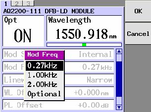 5.1 Optical Output by DFB-LD Light Source Module 4. The Mod Freq popup screen will appear.