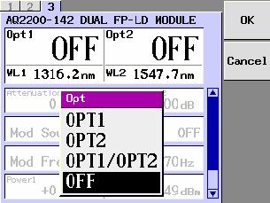 5.3 Optical Output by DUAL FP-LD Light Source Module 3. The Opt popup screen will appear.