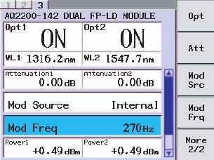 Changing the Modulation Frequency 5.3 Optical Output by DUAL FP-LD Light Source Module 1. Press the [DETAIL] key to display the DETAIL screen or SUMMARY screen.