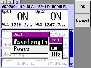 Press <Unit>. 3. The Unit popup screen will appear. Move the cursor using the cursor key to Wavelength and press the [ENTER] key. 4.