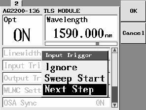 Mode, in which the Step Sweep Is Started with the Input Trigger 1. Press <Trig> or move the cursor using the cursor key to Input Trig, and then press the [ENTER] key.