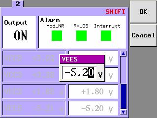 Press <VEE5> or move the cursor using the cursor key to -5.20 V and press the [ENTER] key. Current Power Supply Value Displays the Monitor Value 4.