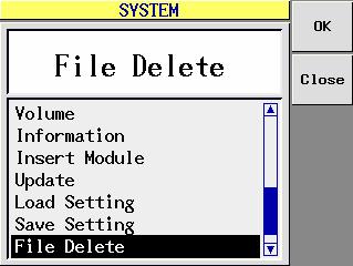 10.2 Deleting the File Clearing Saved Data 1. Press the [SYSTEM] key. The SYSTEM screen will appear. 2.