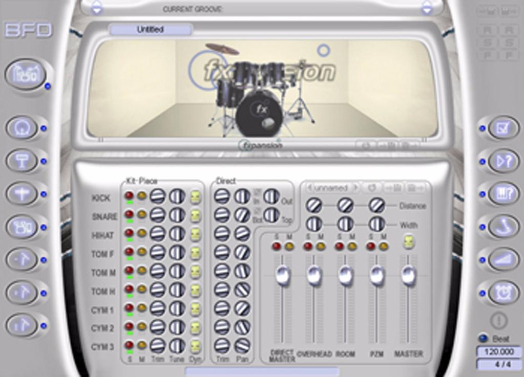 5. REFERENCE INTRODUCTION TO BFD's INTERFACE LOADING KITS AND KIT-PIECES Click the drumkit panel icons (the column of icons on the left side of the plugin window) in order to bring up their