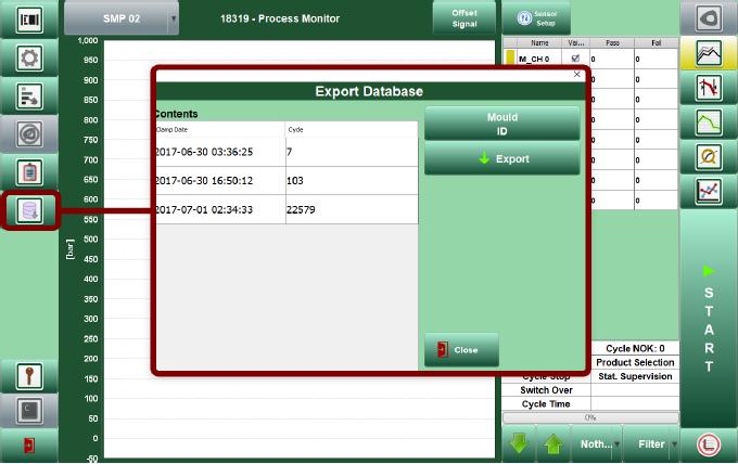 AUXILIARY FUNCTIONS 8.4 Export Database The Export Database function provides data for ASR, Cavity Eye s analysismodule.