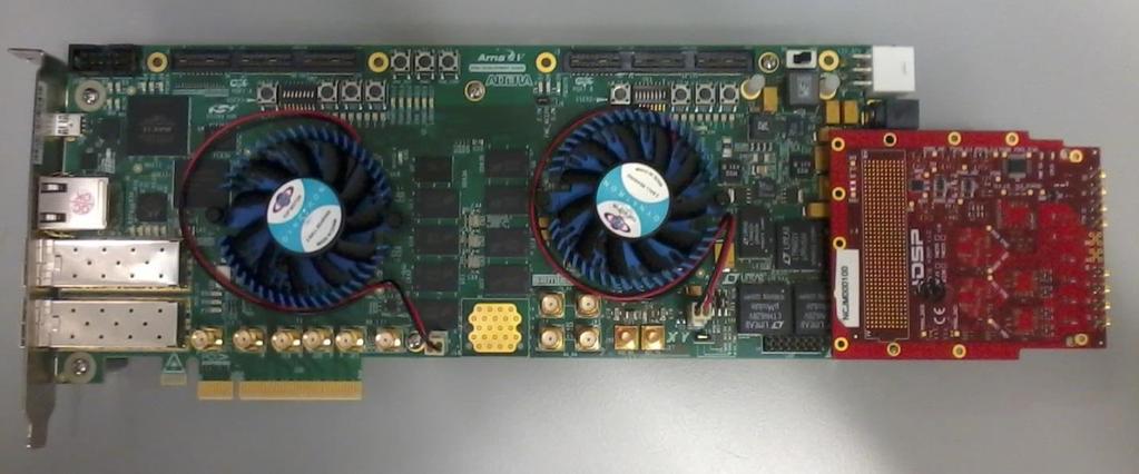 transceiver lanes FPGA #2 Arria V GT FPGA Development Kit device clock sysref sync_n power AD9250 EVM Figure 1: Hardware Setup The AD9250 EVM derives power from FPGA FMC connector.