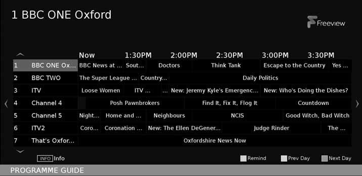 7 Day TV Guide and Channel List 7 DAY TV GUIDE TV Guide is available in Freeview TV mode. It provides information about forthcoming programmes (where supported by the Freeview channel).