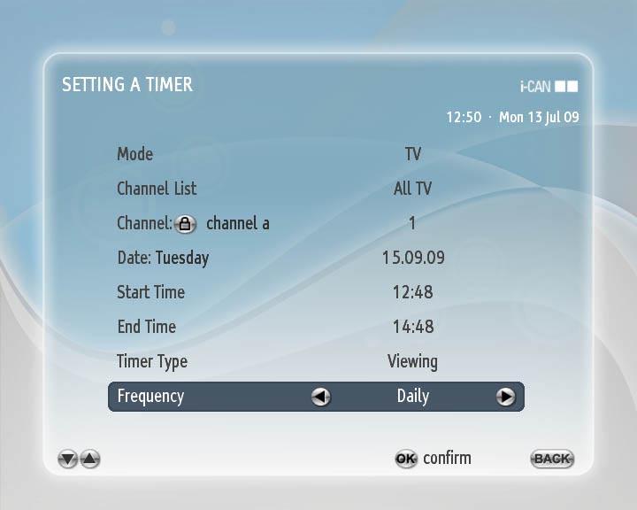 Setting a Timer When you are in Viewer Planner, press the button in order to open the window where you can set a Timer In the Setting a Timer screen you set the data concerning a particular Timer The