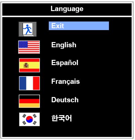 7. Language Option Function Value Exit Returns to previous menu.