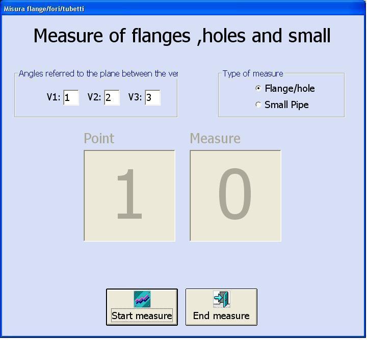 4.4. Measurement of flanges, holes and small pipes After having clicked on the button <Flanges and Holes> the window for the measurement of mechanical parts appears (see picture 13) Picture 13 -
