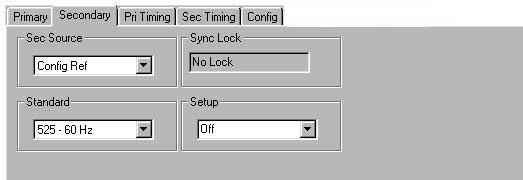 Setup sets setup to On or Off for 525 60 Hz line output signals. The Sync Lock window shows what standard the module is locked to or No Lock.