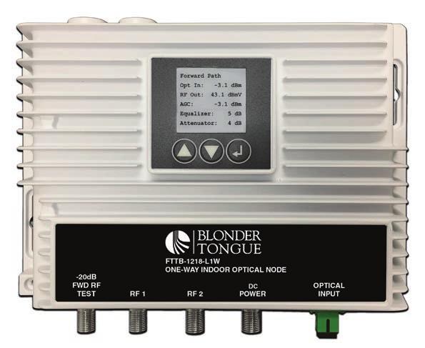 The compact housing includes an optical receiver with an LCD display, control keys, RF AGC, adjustable attenuator, adjustable slope, and RF amplifier providing high RF output and excellent