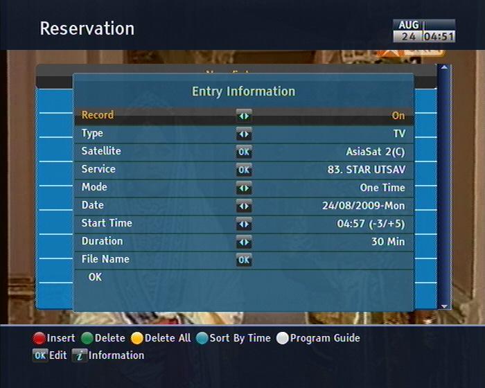 56 Recording and Playback To add a timer recording, select the Reservation menu, then the timer list will be displayed To add a new timer event, press the button, and a box like the left figure