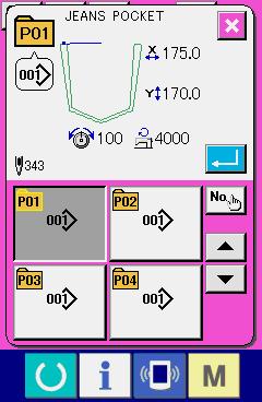 In case of the sewing screen (green), press REDY switch to display the data input screen (pink).