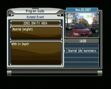 Menu Guide Channel Guide Program Guide EPG The information is only available from the transponder of the channel you are watching.