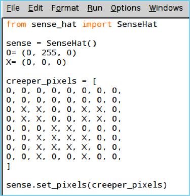 Type the following code into a new window: ACTIVITY 4 a) Colour in the matrix on the right with what you expect will be displayed on the Sense HAT matrix. b) Save and run your code.