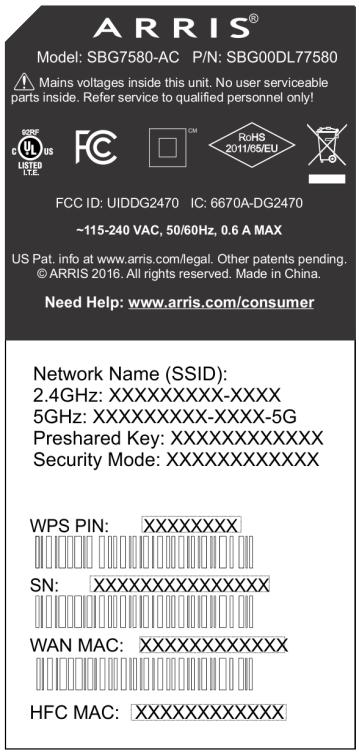 Chapter 3: Product Overview Gateway Label Figure 3: Sample SBG6950AC2 Gateway Label Updated graphic will be added in the next document draft.