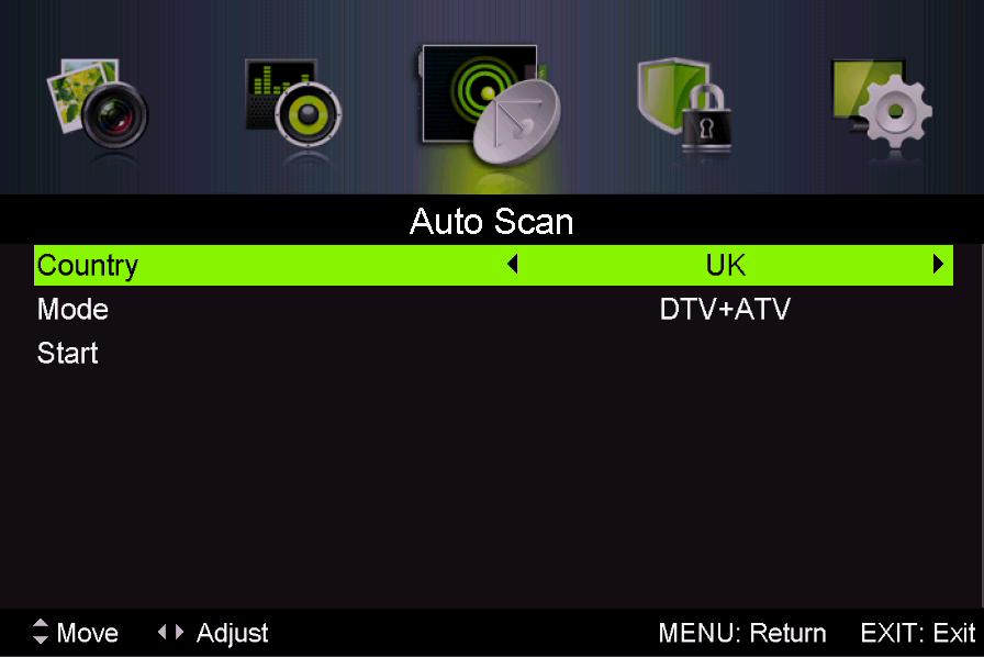 Auto Scan Press / button to select Auto Scan Press / button to select country and press the /