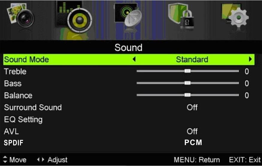 SOUND You can select the type of sound, which best corresponds to your listening. Press the MENU button to enter the OSD menu. Then press / button to select the SOUND menu. 1.