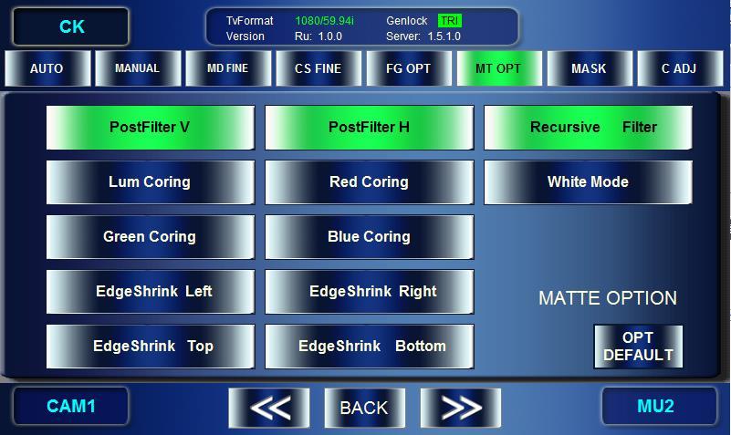 5-6-7. MATTE OPTION Menu The MATTE OPTION menu allows you to set optional choromakey effects on the background signals for mixing images.
