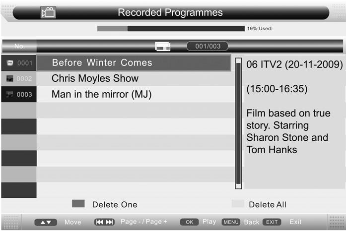 USB RECORD / 7 DAY TV GUIDE Record from 7 Day TV Guide TV Guide is available in Digital TV mode. It provides information about forthcoming programmes (where supported by the freeview channel).