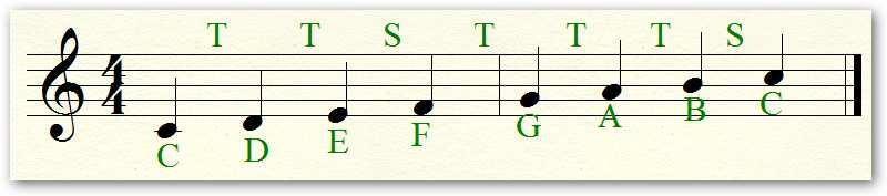 wwwlearnclassicalguitarcom On guitar it would be; 2 frets; 2 frets; 1 fret; 2 frets; 2 frets; 2 frets; 1 fret So let s look at a C major scale You can see the tones between C & D & E, a semitone