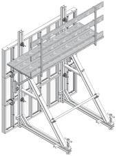 For a safe access to the platform we recommend using the MEVA Stair Tower. Admissible load 150 kg/m², scaffold group 2 according to DIN 4420, part 1. Max.