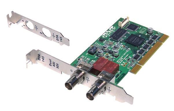 DTA-145 PCI Cards Dual ASI/SDI Adapter Two BNC ports: one dedicated ASI/SDI output port and one software-selectable ASI/SDI input- or second independent output port, with status LED All hardware and