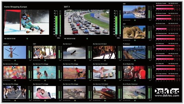 DTC-720 Xpect Mosaic Multi Viewer Creates an easy-to-oversee mosaic of decoded video, sub titles, audio bars and monitoring status Software-based solution that runs on standard PC hardware Supports