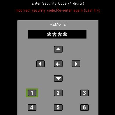 User Controls SETUP Security Security depends on model s specifications. Security On: Choose On to use security verification when turning on the projector.