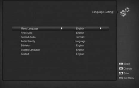 System When you enter to System menu, you will see a screen like below: In System menu: Press[Left/Right]key to select menu items among Language, A/V Control, Ethernet setting, Time setting, Timer,