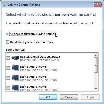 Select Volume control options.
