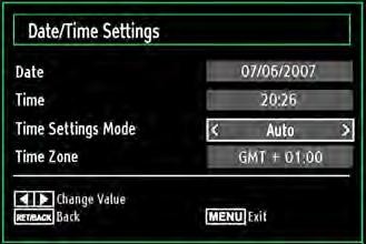 Configuring Date/Time Settings Select Date/Time in the Settings menu to confi gure Date/Time settings. Press OK button. Select Sources in the Settings menu and press OK button.