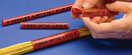 FIBER OPTIC CABLE MARKERS Fiber optic cable markers are manufactured from.035" thick polyethylene. Black text on orange background reads, Caution Fiber Optic Cable.
