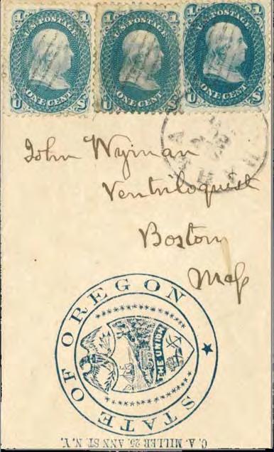 Murphy s Son, 65 Fulton and 372 Pearl Sts., N.Y. Fig.8: A cover commemorating the new Statehood of Oregon (1859) with an early State seal.