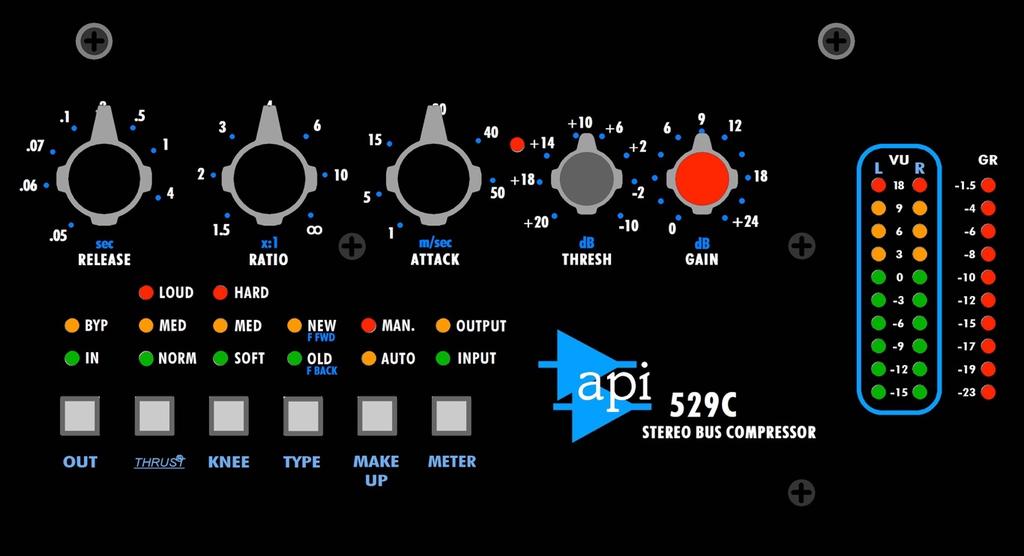 9.5 529C Stereo Bus Compressor (2448 Only) The 2448 is equipped with a 529C Stereo Bus Compressor. Only the audio assigned to the Program Bus can be processed by the 529C compressor.