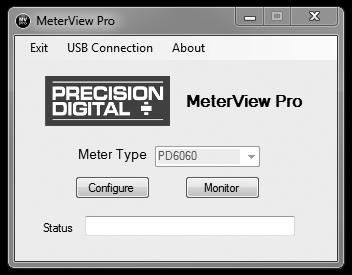 The meter is powered by the USB connection, so there is no need to wire anything prior to programming the meter, though USB is intended only for meter configuration. MeterView Pro Installation 1.