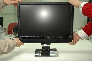 Preparing Your LCD HDTV to put on Stand Base Place the base stand upright on a flat surface with the VIZIO logo facing forward.