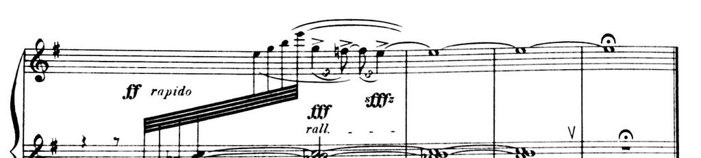 45 A this middle section is mainly a short development of everything that happened so far in the piece. Figure 5-7 Four last measures of Choros no. 5 After this section, the A section returns.