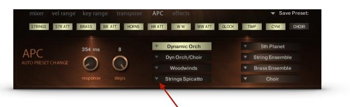 APC (Auto Preset Change) APC automatically changes presets whenever you lift your fingers from the