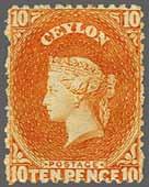 332 CEYLON 1857-1871: The KANDY Collection 227 Corinphila Auction 26-30 November 2018 1539 1539 10 d. orange-red, wmk. Crown CC type 5, perf.