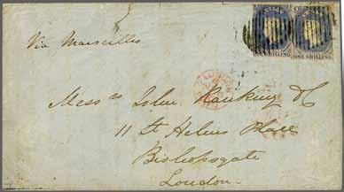 slate-violet, a fine example with good to large margins all round and of fine fresh colour, used on 1860 double rate cover to London endorsed 'via Marseilles' cancelled by oval barred