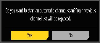 Select Automatic Channel Scan (Retune) and press OK to start the process. 2 ) The following message will be displayed 3 ) To start installation process, select Yes by using or and OK button.