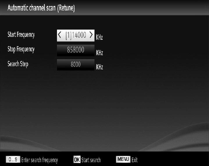 If you like the sort channels, according to the LCN, please select Yes and than press OK. You can select frequency ranges from this screen. For highlighting lines you see, use or button.