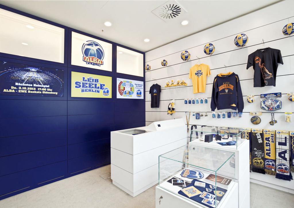 Fan shop So as to offer visitors a holistic experience, opposite the showroom is the official fan shop of basketball premier league team ALBA BERLIN, which has been sponsored by the recycling company