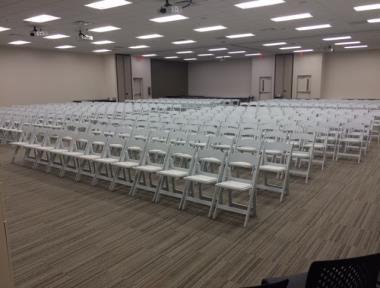Brazos A This room can be configured to seat 150 people banquet style with tables or 250 in auditorium seating.